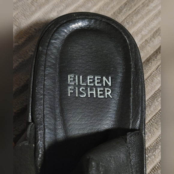 ​Eileen Fisher Black Tumbled Leather Slingback Platform Wedge Sandals Size 7